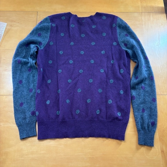 Halogen L/ XL Nordstrom wool cashmere purple grey polka dot crew sweater - Picture 7 of 7